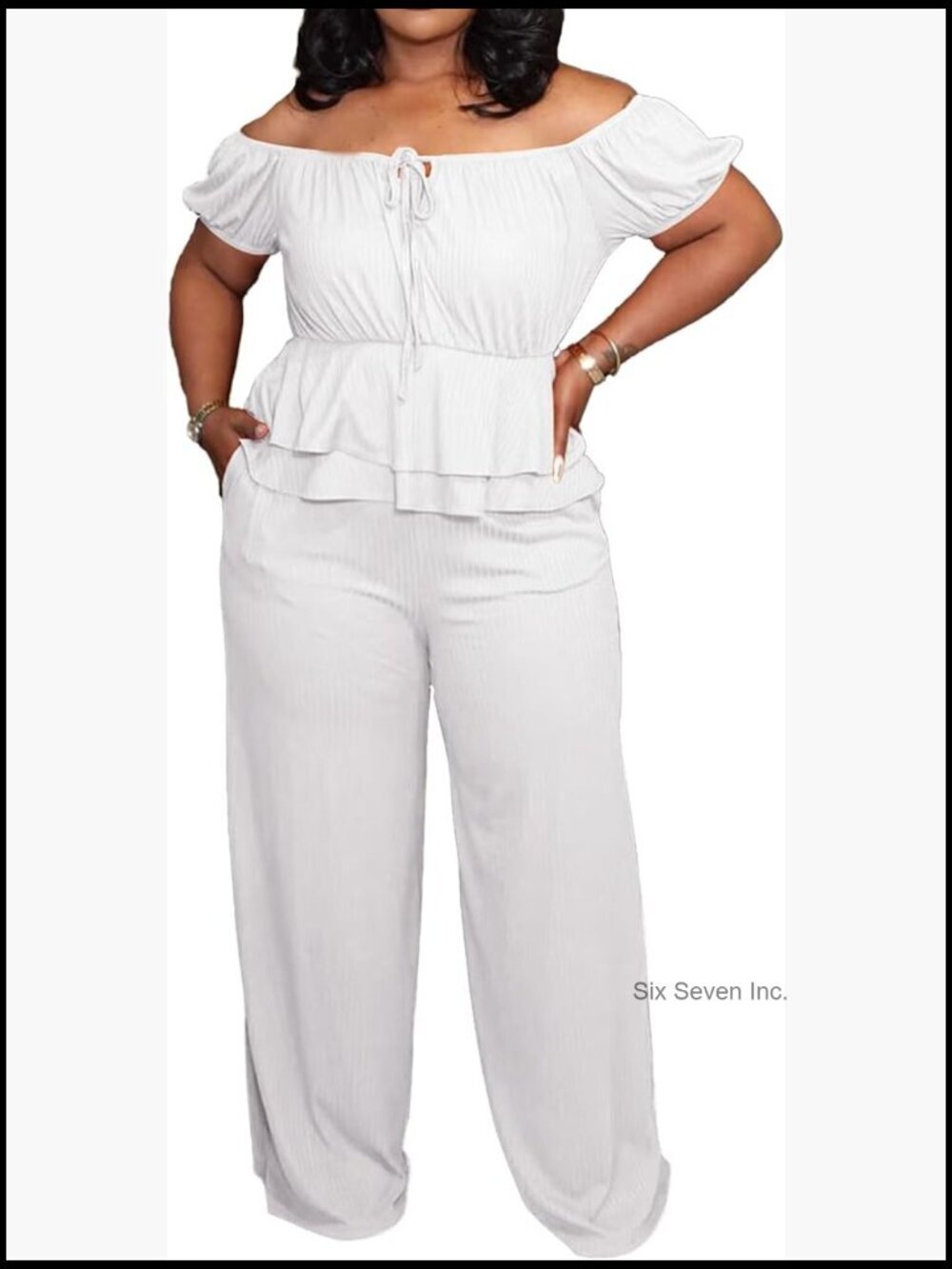 Plus Size 2 Piece Sets Wide Leg Pants Suits Summer Outfits Cruise Beach Off